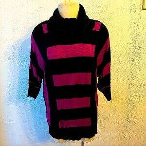 INC International Concepts purple & Black Stripes 3/4 Sleeve Cowl Neck Sweater